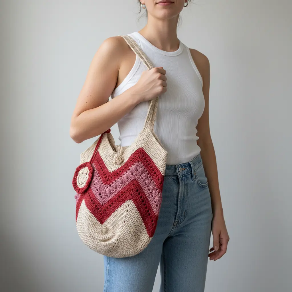 Red Zig Zag Bag - On Model