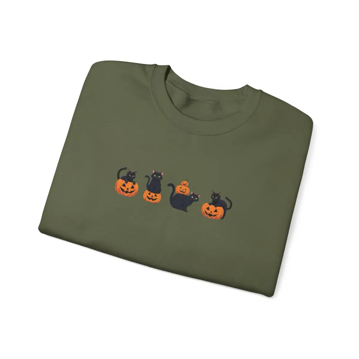 Cats + Pumpkins Crewneck - Green Folded